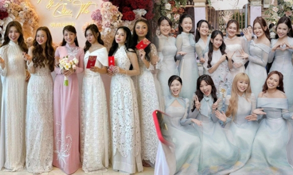 Áo dài bê tráp trong 4 đám cưới đình đám dạo này: Tông trắng - pastel phủ sóng, đa dạng kiểu dáng từ đơn giản đến cách điệu