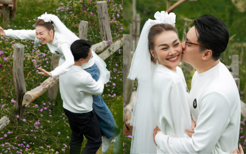 Ảnh cưới Thanh Hằng kỷ niệm 1 tháng kết hôn: Nhạc trưởng bế vợ, cô dâu mới cười tít mắt vì nụ hôn cực ngọt