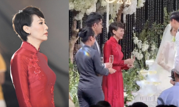 Mẹ vợ trẻ đẹp cười tươi rói khi được Văn Hậu chúc rượu, thái độ thế này là ưng con rể lắm đây!