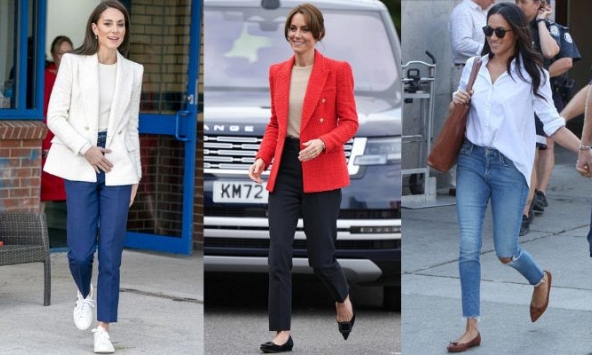 Vương phi Kate và Meghan Markle mặc gì khi đi giày bệt để tôn dáng tối ưu?