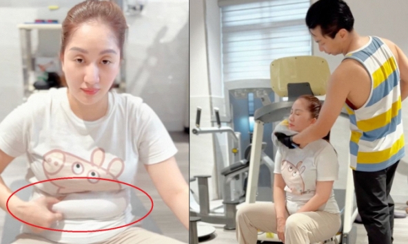 Khánh Thi lộ bụng ngấn mỡ sau sinh, Phan Hiển làm PT giúp vợ giảm cân vẫn bị ghi hận
