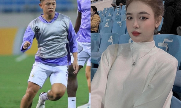 Vợ trung vệ U23 Việt Nam xinh như búp bê trên khán đài sân Mỹ Đình