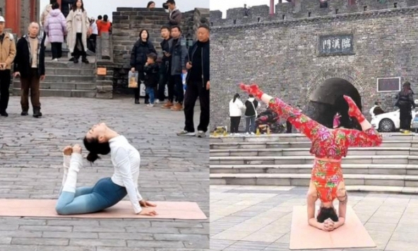 Xôn xao vụ nữ blogger Trung Quốc mặc đồ bó sát tập yoga tại di tích lịch sử, dân mạng: 'Động tác đẹp đến mấy cũng thành sai!' 