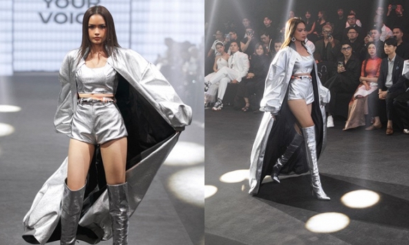 Hoa hậu Ngọc Châu mặc áo choàng quét đất, catwalk đầy quyền lực trong show 'Cảm hứng Việt Nam'