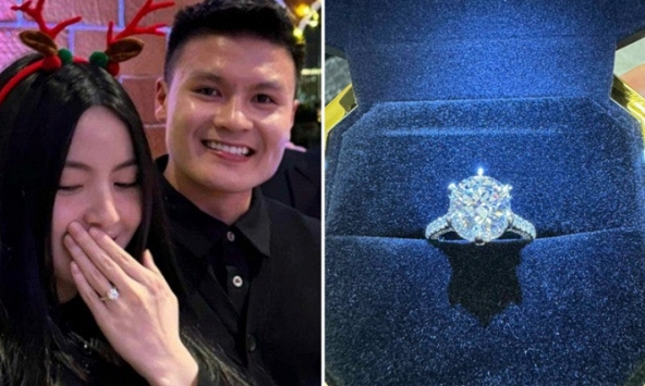 Chiếc nhẫn kim cương to đùng Quang Hải cầu hôn Chu Thanh Huyền đang trở thành đề tài bàn tán rôm rả