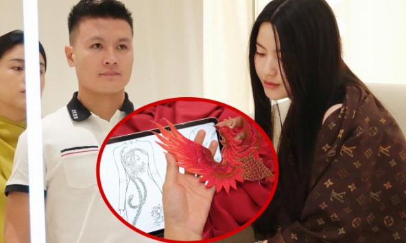 Hé lộ áo dài ăn hỏi của Quang Hải và Chu Thanh Huyền