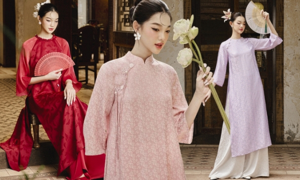 Áo dài đón Tết lấy cảm hứng từ những cánh bướm, cánh hoa trên sóng nước
