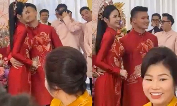 Mẹ vợ phản ứng bất ngờ khi thấy Quang Hải hôn Chu Thanh Huyền