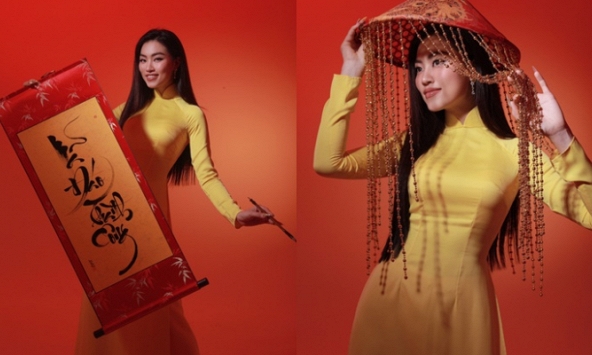 Hoa hậu Đoàn Thu Thuỷ chuẩn bị 100 bức thư pháp để làm quà tặng các thí sinh Miss Global 2023