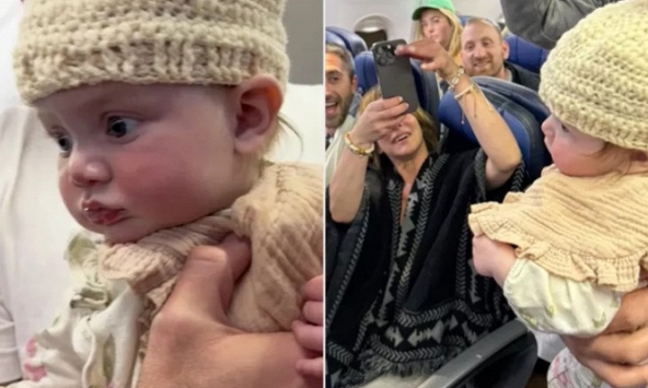 Trố mắt nhìn người phụ nữ đan len thoăn thoắt trên chuyến bay, bé gái 5 tháng tuổi nhận cái kết 'cưng xỉu' khiến tất cả hành khách ngỡ ngàng