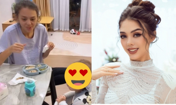 Vợ mẫu Tây của Bùi Tiến Dũng lộ diện mạo kém sắc, mắt thâm quầng khi ở nhà chăm con, quá khác biệt với khi lên sàn catwalk