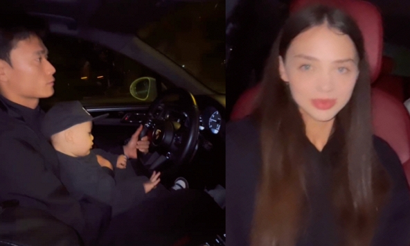 Thủ môn Bùi Tiến Dũng đưa vợ con đi chơi trên siêu xe thể thao bạc tỷ, nhan sắc vợ mẫu Tây gây chú ý