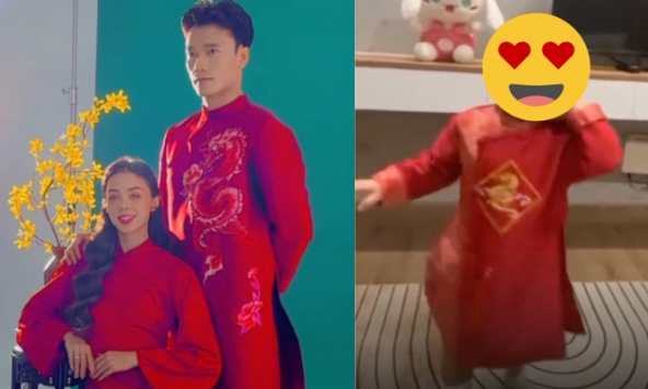 Vợ mẫu Tây của Bùi Tiến Dũng cùng chồng con chụp ảnh áo dài đón tết, visual được khen nức nở chuẩn con dâu Việt Nam