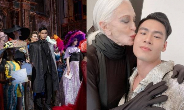 Nam vương Danh Chiếu Linh chung sàn diễn với loạt ngôi sao thế giới, ngưỡng mộ siêu mẫu 93 tuổi