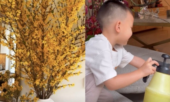 Hà Hồ chọn hoa màu vàng để trang trí Tết Giáp Thìn, nhìn Leon ai cũng khen mẹ khéo dạy con