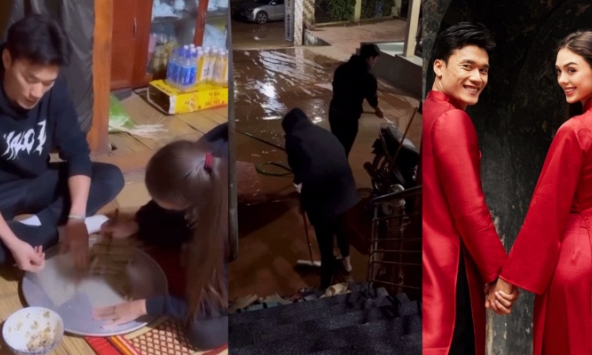 Vợ mẫu Tây của Bùi Tiến Dũng cặm cụi rửa sân nhà chồng trước Giao thừa, trổ tài làm nem rán chuẩn dâu Việt