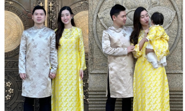 Chủ tịch CLB Hà Nội diện áo dài, tay trong tay tình cảm với hoa hậu Đỗ Mỹ Linh và con gái