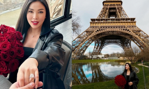 Quỳnh Thư khoe nhẫn kim cương khủng, được bạn trai cầu hôn trên tháp Eiffel sau 1 năm yêu