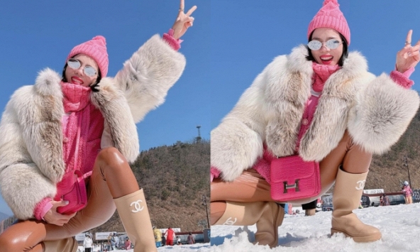 Lệ Quyên gây xôn xao khi diện chiếc quần lạ ngồi giữa tuyết sau vụ bị đào bới ồn ào với Giang Hồng Ngọc