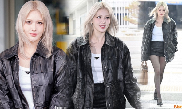 'Nữ thần lai' Jeon Somi ra sân bay đi Milan Fashion Week ngỡ như đi catwalk, đôi chân dài tựa 'kiếm Nhật' chiếm hết spotlight