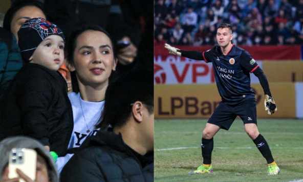 Vợ Việt kiều của Nguyễn Filip nổi bật trên khán đài, nhan sắc mẹ một con “không đùa được đâu'