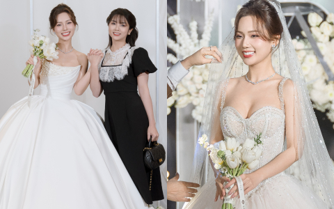 Lễ cưới của diễn viên Vbiz và chồng doanh nhân: Cô dâu diện váy 200 triệu khoe nhan sắc mỹ miều, dàn sao đổ bộ chúc mừng 