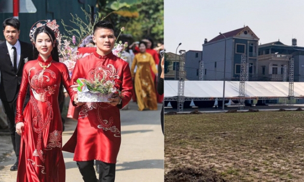 Quang Hải tổ chức đám cưới tại hai địa điểm, dựng rạp siêu hoành tráng ở sân vận động