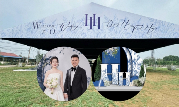 Hé lộ hình ảnh đầu tiên rạp cưới của Quang Hải - Chu Thanh Huyền ở Đông Anh, mời 1.600 khách, trang trí toàn bộ bằng hoa tươi