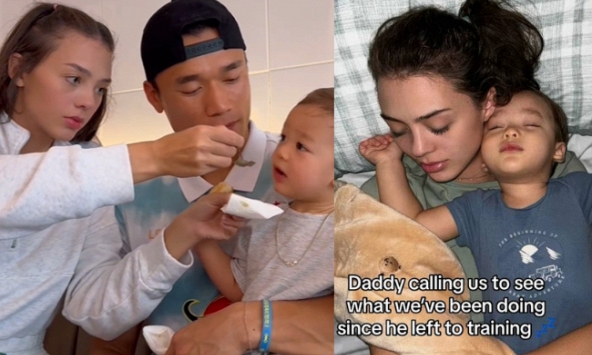 Vợ Tây của Bùi Tiến Dũng lộ mắt thâm quầng, đưa con trai đến sân bay hội ngộ với chồng chỉ vỏn vẹn một tiếng rồi lại xa nhau