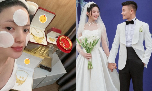 Chu Thanh Huyền 'flex' tất cả số vàng nhận được ở đám cưới với Quang Hải, nhiều và nặng thế này bảo sao phải kêu 'cứu'