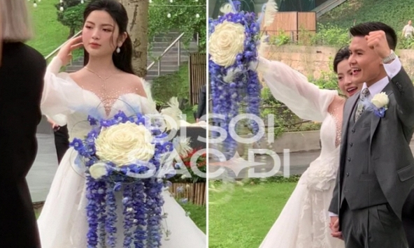 Hoa cưới của Quang Hải và Chu Thanh Huyền trong tiệc ngoài trời 'gây choáng' vì hình thù kỳ lạ, ẩn chứa ý nghĩa gì?