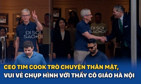  CEO Tim Cook trò chuyện thân mật, vui vẻ chụp hình với thầy cô giáo Hà Nội