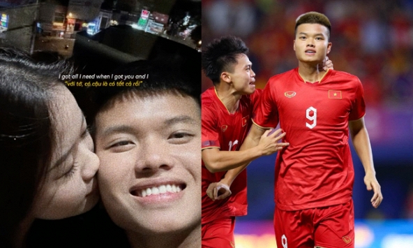 Lộ ảnh tiền đạo U23 Việt Nam được bạn gái thơm má cực tình ngay trước trận với U23 Kuwait tại VCK U23 châu Á 