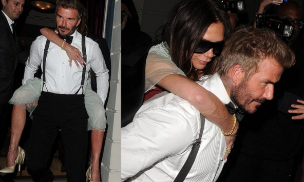 Góc chồng nhà người ta: David Beckham cõng vợ ra về sau khi tan tiệc vào lúc 2h30 sáng, quan tâm đến từng chi tiết nhỏ