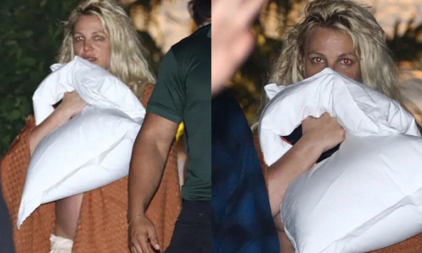 Britney Spears tơi tả, dùng chăn quấn quanh người sau nghi vấn xô xát với bạn trai ở khách sạn