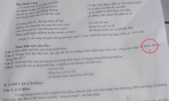 Xôn xao đề thi thử Ngữ văn lớp 12 ở Nghệ An viết sai chính tả một từ đơn giản