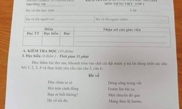 Bài kiểm tra Tiếng Việt lớp 1 gây tranh cãi nhất MXH hôm nay vì quá khó: 'Đề thế này, các con ở lại lớp hết!'