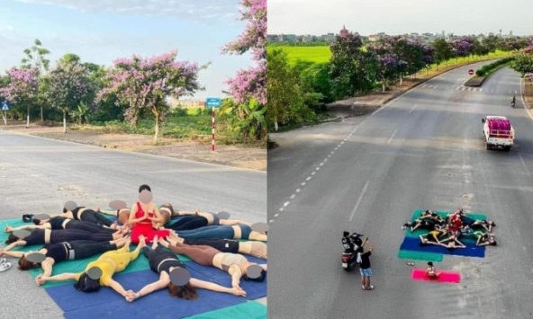 Công an vào cuộc xác minh nhóm nữ học viên tập yoga giữa đường tại Thái Bình