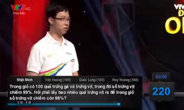 Bài toán suýt 'hạ gục' nhà vô địch Olympia bị đào lại: Lấy bao nhiêu để trong giỏ, số trứng vịt chiếm còn 98%?