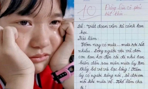 Học sinh tiểu học viết bài văn, chỉ 8 dòng mà khiến cô giáo bật khóc và lập tức chấm 10 điểm