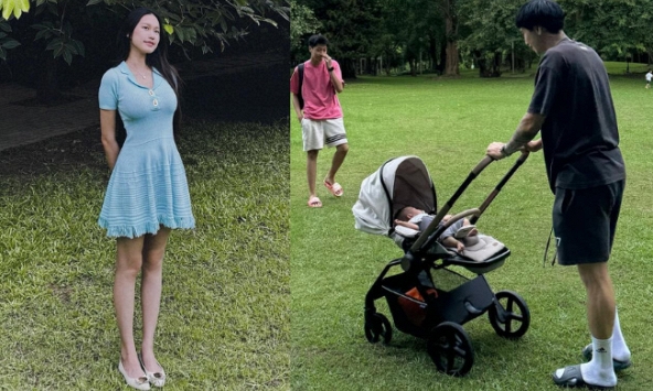 'Hot mom' Doãn Hải My khoe vóc dáng nuột nà, chân dài thẳng tắp cùng Đoàn Văn Hậu đưa quý tử đi chơi, không quên nhiệm vụ bỉm sữa