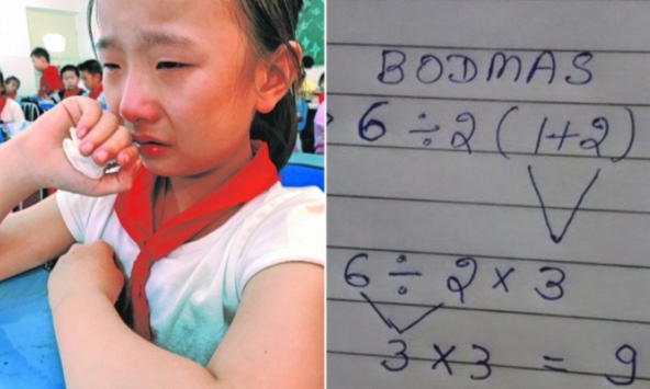 Con làm phép tính '6:2(1+2)=1' bị gạch đỏ, bố tưởng cô giáo 'cố tình' chấm sai nên bức xúc đến lớp để dằn mặt và cái kết đắng 