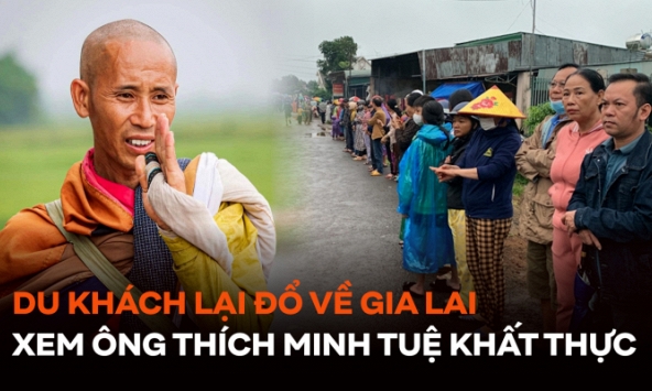 Ô tô nối hàng dài, du khách lại đổ về Gia Lai xem ông Thích Minh Tuệ khất thực: Tiết lộ điều bất ngờ 