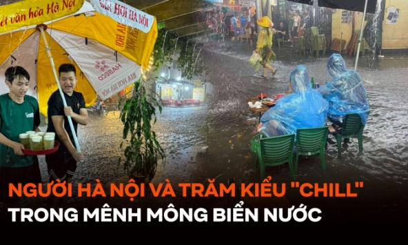 Người Hà Nội và trăm kiểu 'chill' trong mênh mông biển nước: Từ ung dung trùm áo mưa ngồi nhậu đến bơi lội giữa phố Tạ Hiện