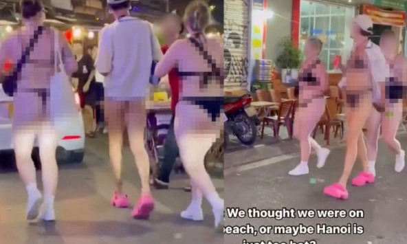 Phẫn nộ hình ảnh du khách vô tư mặc bikini, khoe da thịt trên phố cổ Hà Nội