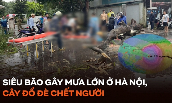 Siêu bão gây mưa lớn ở Hà Nội, cây đổ đè chết người