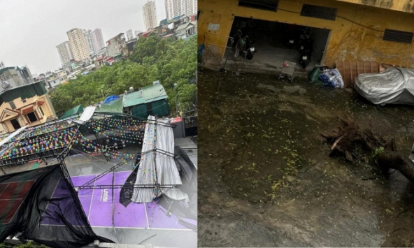 Bão Yagi đổ bộ, cuồng phong khủng khiếp khiến sân pickleball đổ nát, quật đổ cây sân Lạch Tray - Hải Phòng