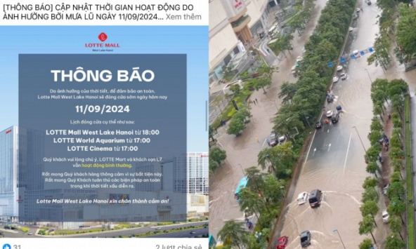 Một loạt cửa hàng tại Lotte Mall Tây Hồ và Aeon Mall Long Biên thông báo đóng cửa sớm vì ảnh hưởng của lũ lụt