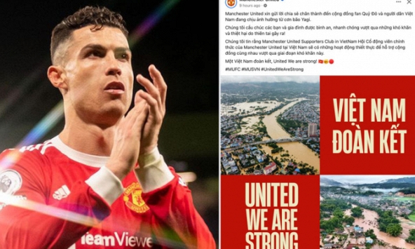 Trên fanpage có 83 triệu theo dõi, đội bóng hàng đầu thế giới gửi lời chia sẻ chân thành đến người dân Việt Nam sau bão Yagi