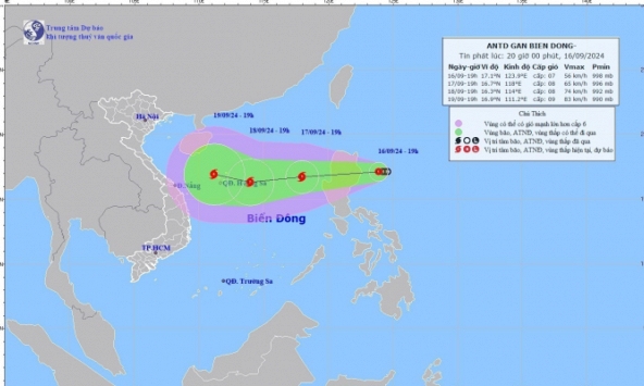 Áp thấp nhiệt đới mạnh lên thành bão số 4, đi vào Biển Đông vào ngày 18/9